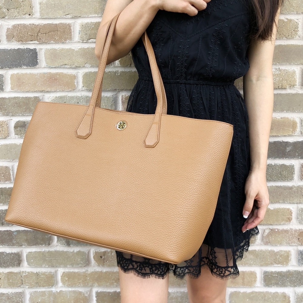 Tory Burch Perry Tote Large Leather Bark Gold - Picture 3 of 8